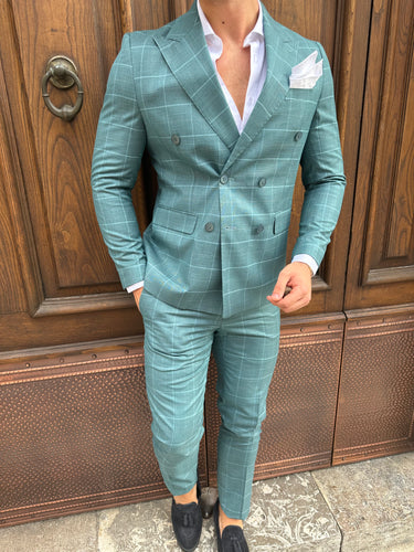 abito sartoriale doppio petto verde acqua marina fantasia quadri