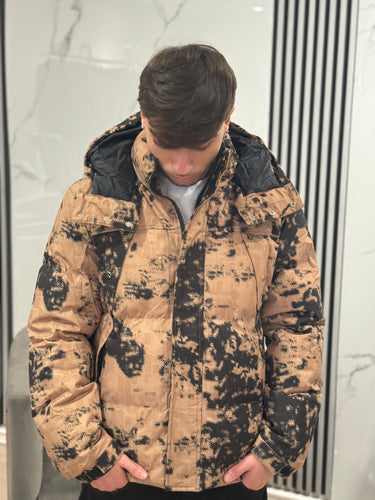 giubbino bomber con cappuccio militare beige nero