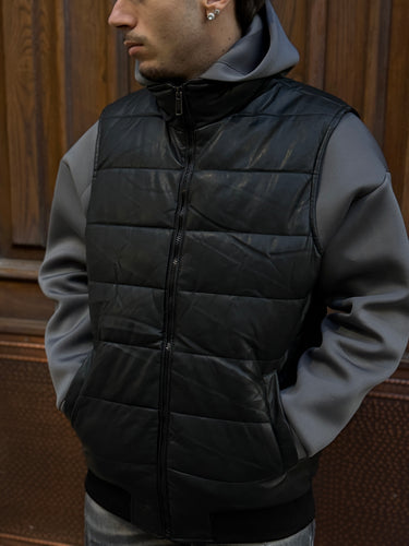Smanicato bomber ecopelle nero puf