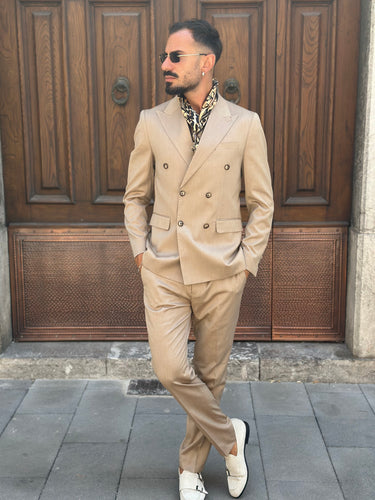 Abito sartoriale doppio petto beige microfantasia gessato art SALVO56