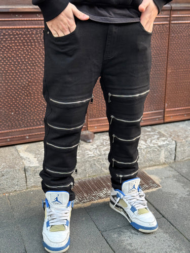 Jeans biker nero multi zip art David f1629-0.jpeg