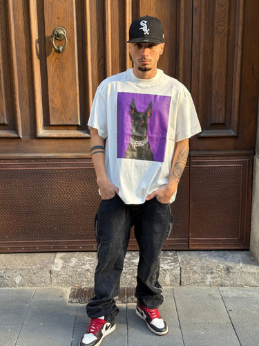 T-shirt bianca Logo viola cane dependencia-0.jpeg