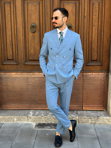 Abito sartoriale doppio petto celeste polvere art oslo HU09ORSO