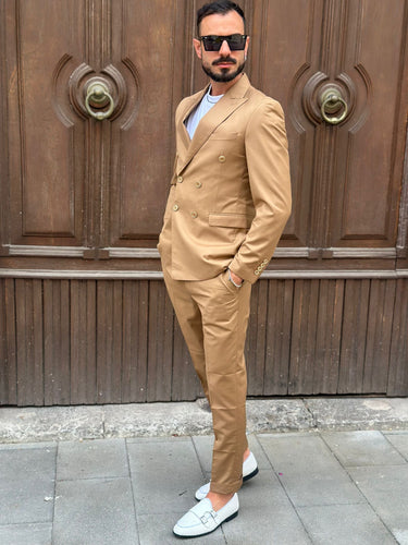 Abito doppio petto sartoriale beige scuro art sartoria q1