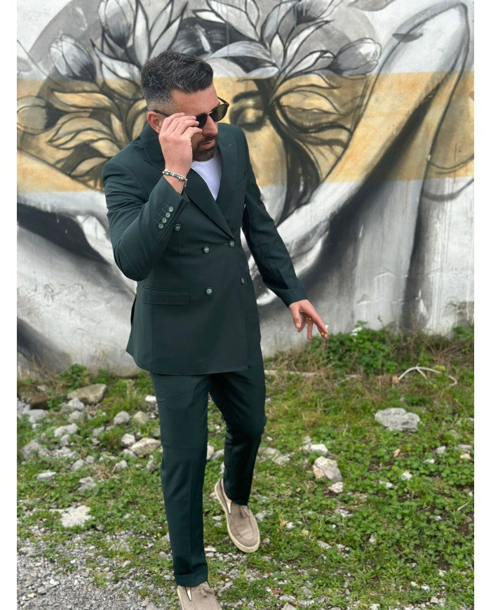 Abito Verde Abito Gessato Doppiopetto Uomo Giacca Doppiopetto Uomo