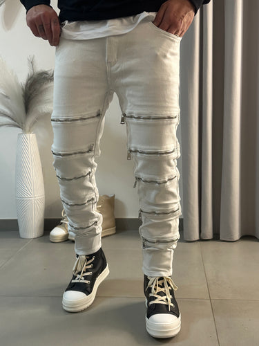 Jeans skinny bianco multi zip f1629