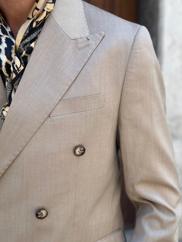 Abito sartoriale doppio petto  beige microfantasia  gessato art SALVO56