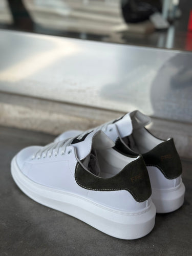 sneakers sportiva bianca pelle riporto verde militare art mq
