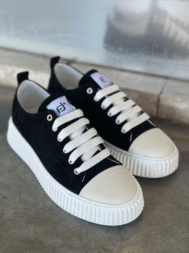 Sneakers  nera canvas camoscio  Made in Italy