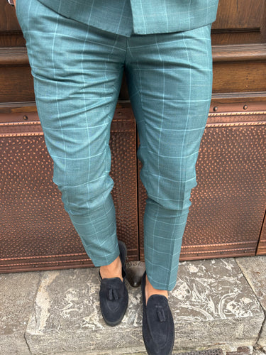 abito sartoriale  doppio  petto verde acqua marina fantasia quadri