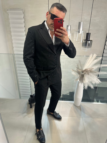 abito doppio petto  nero BRILLANTINATO  pantalone slim