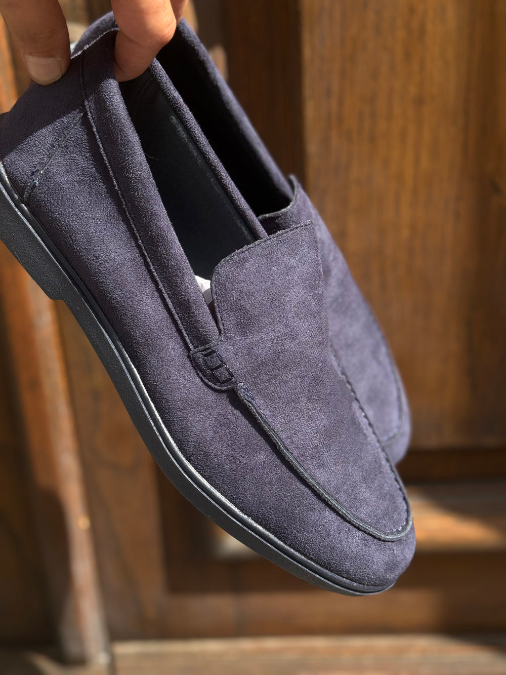 Mocassino college uomo camoscio blu patta liscia  art eco