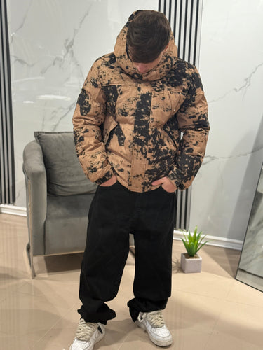 giubbino  bomber con cappuccio  militare beige nero