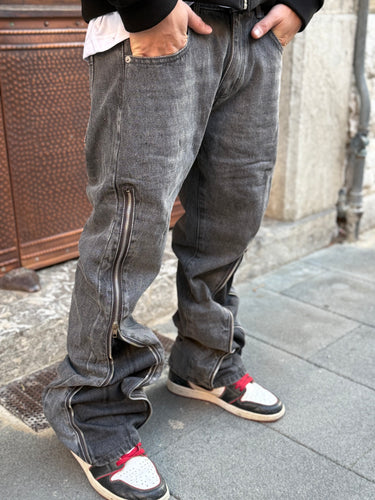 Jeans   Flare  grigio zip laterale 8601