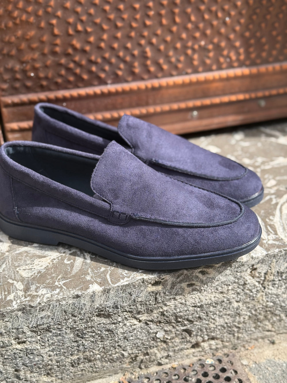 Mocassino college uomo camoscio blu patta liscia  art eco