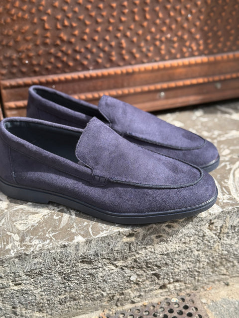 Mocassino college uomo camoscio blu patta liscia  art eco