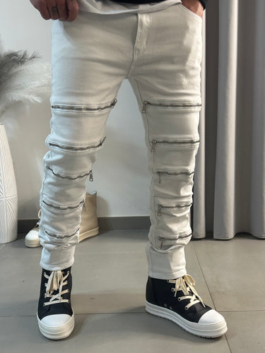 Jeans skinny bianco multi zip f1629