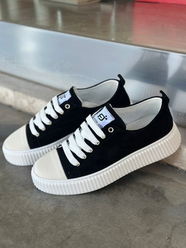Sneakers  nera canvas camoscio  Made in Italy