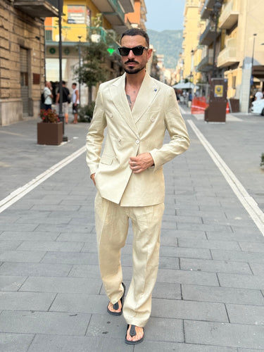 Abito  doppio petto  puro lino italiano alta sartoria  pantalone fondo largo  art must vari colori