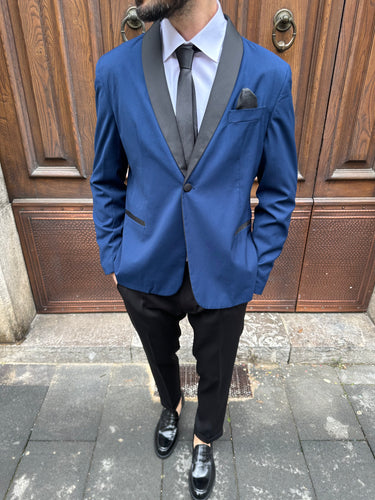 abito smoking giacca blu pantalone nero art Italia