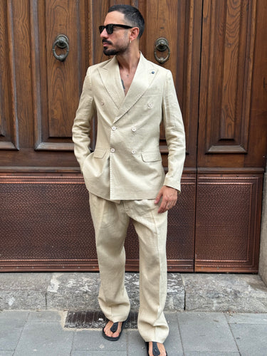 Abito  doppio petto  puro lino italiano alta sartoria  pantalone fondo largo  art must vari colori