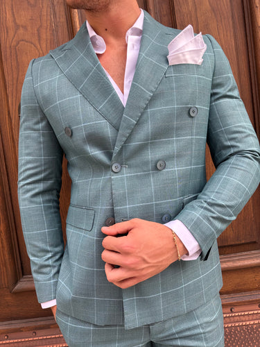 abito sartoriale  doppio  petto verde acqua marina fantasia quadri