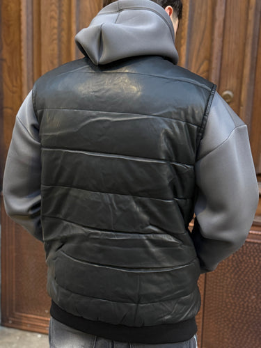 Smanicato bomber ecopelle  nero puf