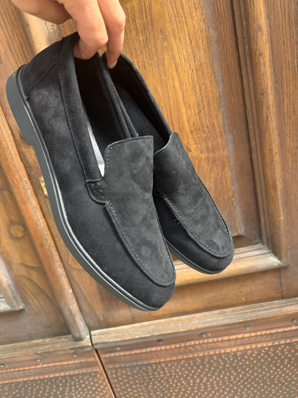Mocassino college uomo camoscio nero patta liscia  art eco