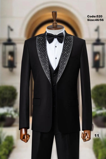 Abito tre pezzi  con gilet nero  con rever brillantinato diamantato  art-0.jpeg