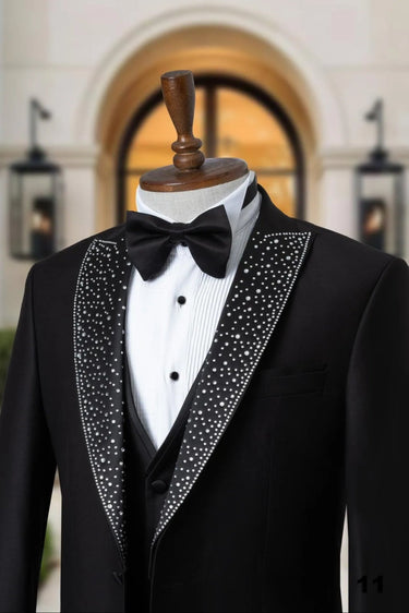 Abito tre pezzi  con gilet nero  con rever brillantinato diamantato  art-1.jpeg
