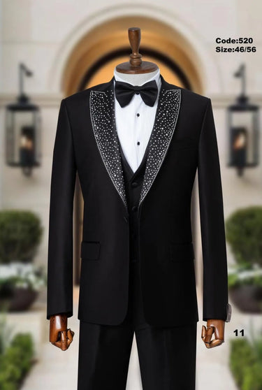 Abito tre pezzi  con gilet nero  con rever brillantinato diamantato  art-2.jpeg