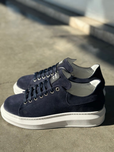 sneakers sportiva blu notte in camoscio