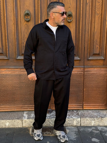 Completo nero  pantalone fondo largo can camicia   Art evo