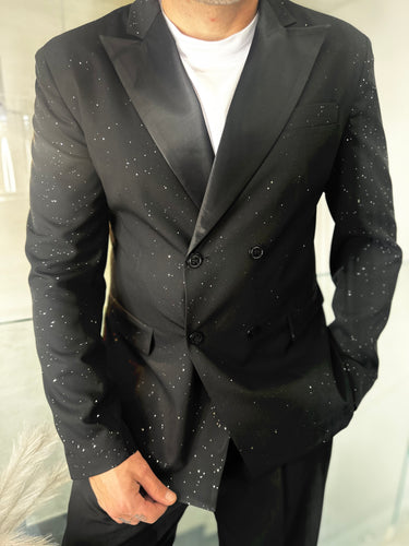 abito doppio petto  nero BRILLANTINATO  pantalone fondo largo