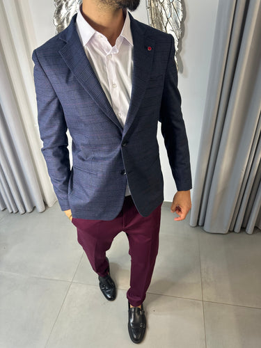giacca sartoria italiana monopetto   blu richiamo bordeaux quadri