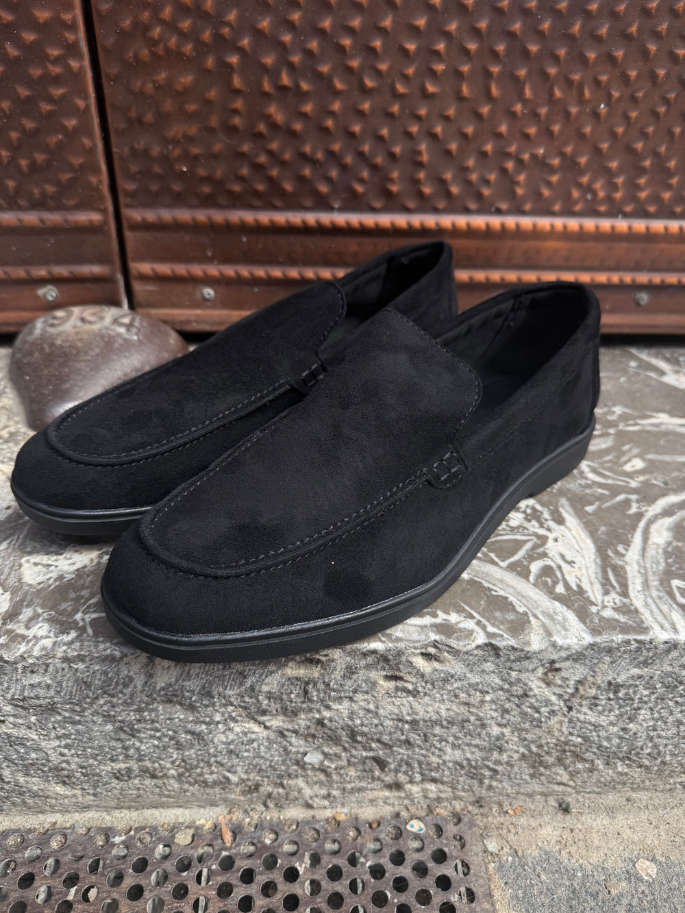 Mocassino college uomo camoscio nero patta liscia  art eco