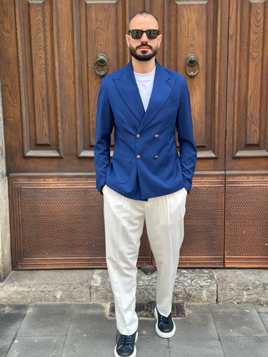 giacca sartoria italiana doppio petto blu denim   Art  must