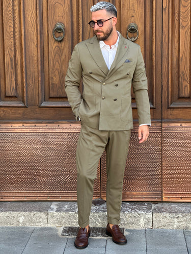 Abito alta  sartoria  doppio petto verde  militare bottoni argento