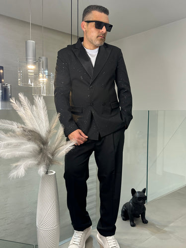 abito doppio petto  nero BRILLANTINATO  pantalone fondo largo