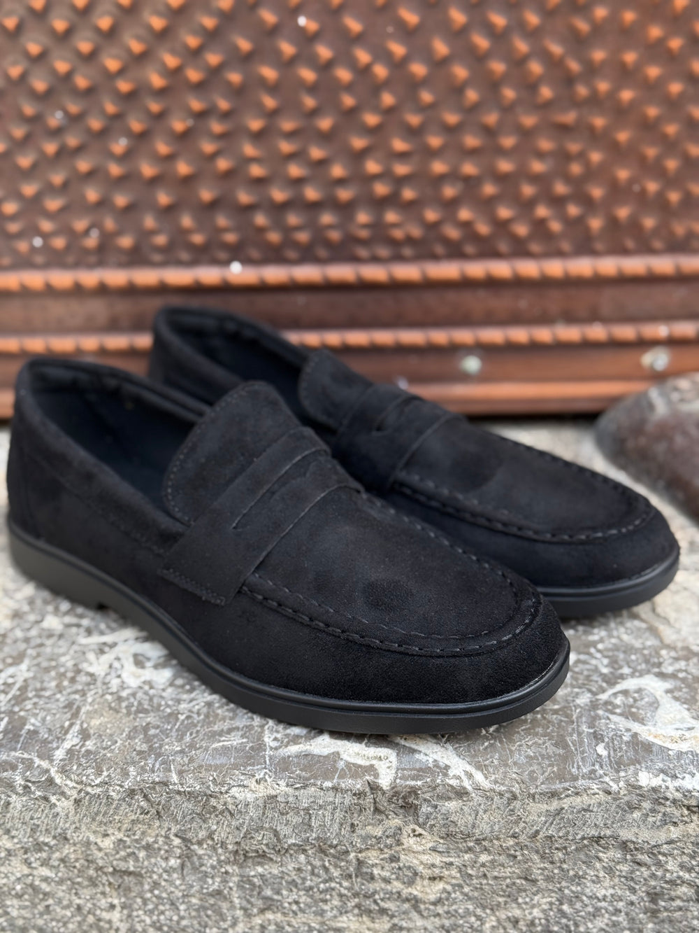 Mocassino college uomo camoscio nero   art eco 2