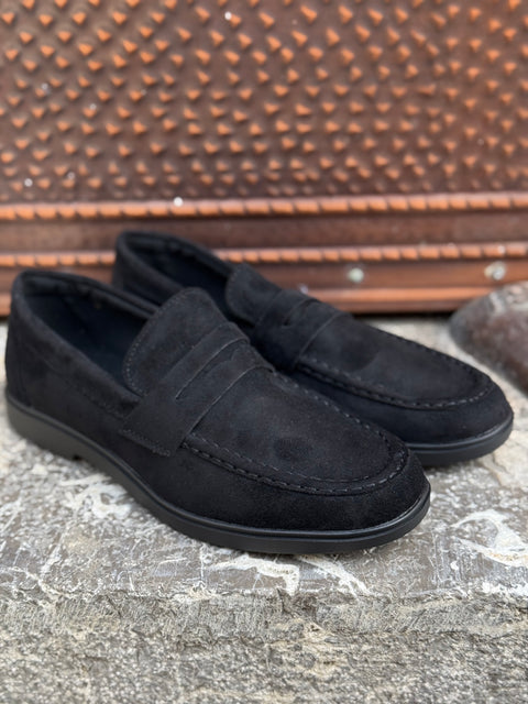Mocassino college uomo camoscio nero   art eco 2