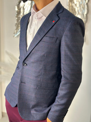giacca sartoria italiana monopetto   blu richiamo bordeaux quadri