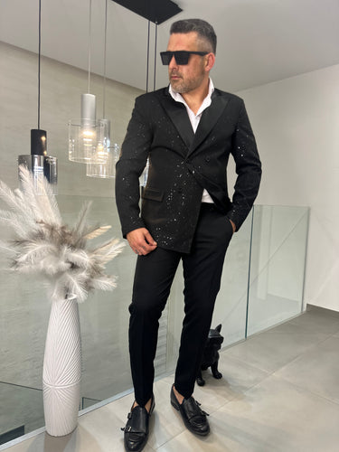 abito doppio petto  nero BRILLANTINATO  pantalone slim