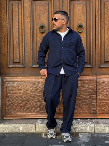 Completo blu pantalone fondo largo can camicia   Art evo