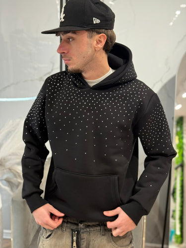 Felpa nera Brillantinata  DIAMOND con cappuccio  boxy fit made in italy-0.jpeg