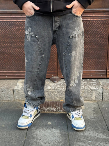 Jeans  baggy  grigio croce Brillantinata art 2056-0.jpeg
