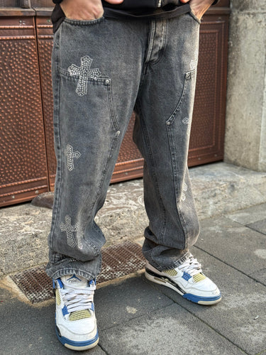Jeans  baggy  grigio croce Brillantinata art 2056-1.jpeg