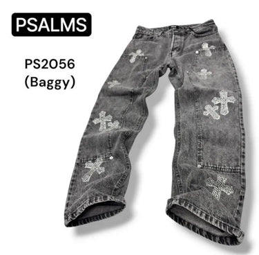 Jeans  baggy  grigio croce Brillantinata art 2056-3.jpeg