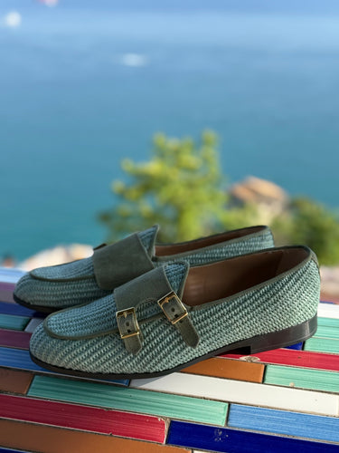 Mocassino  uomo in rafia in Rafia verde acqua-2.jpeg