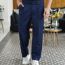 Pantalone sartoriale blu fondo largo con cintura tessuto  q1-0.jpeg